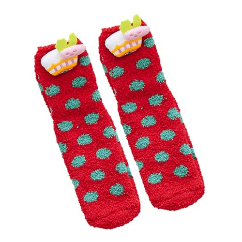 Zuoeay Gemütlich Warm Warm Thermal Fleece Cartoon Muster Frauen Socken Für Weihnachtsfest Innenboden Fuzzy Slipper Cartoon Muster von Zuoeay