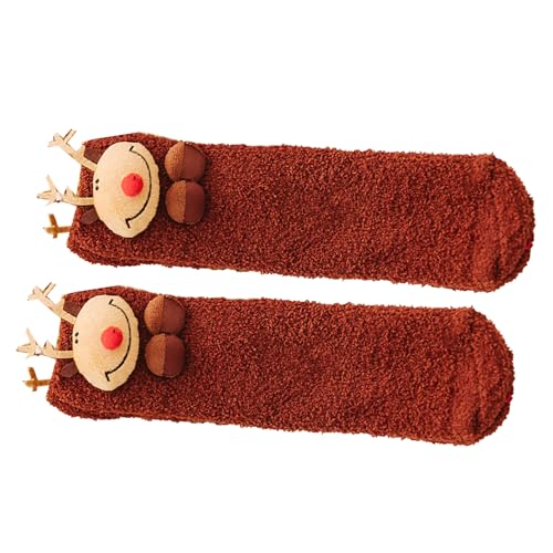 Zuoeay Gemütlich Warm Warm Thermal Fleece Cartoon Muster Frauen Socken Für Weihnachtsfest Innenboden Fuzzy Slipper Cartoon Muster von Zuoeay