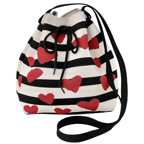 Zuoeay Großkapazität Crossbody Bag Für Frauen Herz Schulter Boten Gestrickter Eimer Trendy Handtasche Frauen Schulter Gestricktes Handtasche Crossbody Drawschnellschneider Eimer von Zuoeay