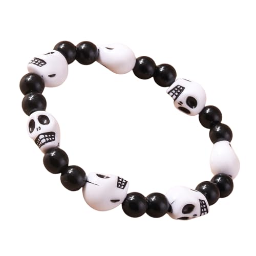 Zuoeay Hip Hop Styles Schädel Perlen Armband Unisex Streetwear Handchain Elastic Wristchain Handgefertigtes Modezubehör Unisex Schädel Manschette von Zuoeay