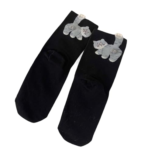 Zuoeay Moderne Lustige Katzen Muster Freizeitkalbsocken Mit Kreativen Fuzzy Bällen Atmungsaktiven Stoffstrumpf von Zuoeay