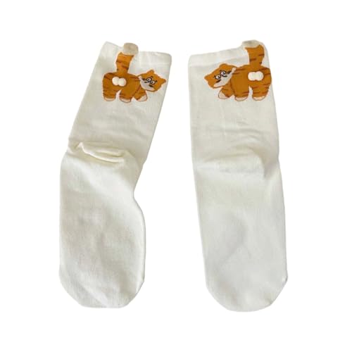 Zuoeay Moderne Lustige Katzen Muster Freizeitkalbsocken Mit Kreativen Fuzzy Bällen Atmungsaktiven Stoffstrumpf von Zuoeay