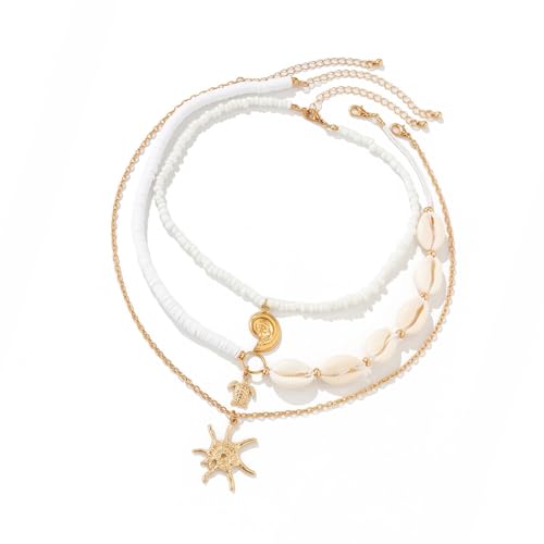 Zuoeay Multi Layered Shell Halskette Set Beach Sea Star Perlen Neckkettenschmuck Für Mädchen Frauen Die Natürliche Eleganz Suchen Handgefertigtes Strandschmuck Set von Zuoeay