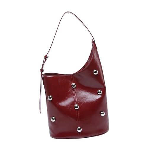 Zuoeay PU Bucket Umhängetasche Für Frauen Slouchy Arbeit Geldbörse Mit Nieten Perlen Besetzt Detail Großer Kapazität Unterarm Handtasche PU Lederhandtasche von Zuoeay