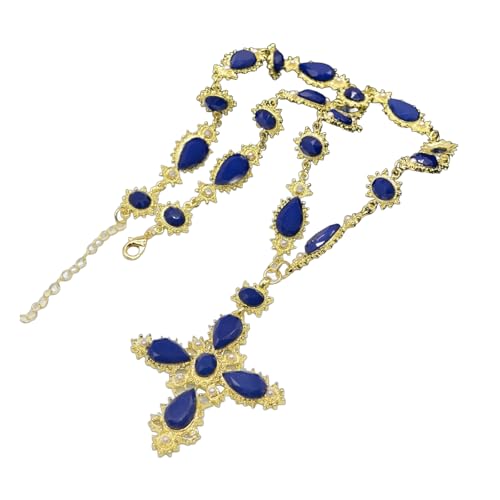 Zuoeay Raffinierte Frauen Halskette Bright Gemstones Crucifix Anhänger Choker Verstellbare Länge Pullover Kettenparty Schmucklegierung Anhänger Halskette von Zuoeay