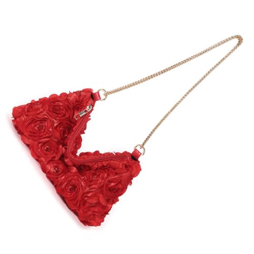 Zuoeay Rose Blumenabend Clutches Bag Ladies Pailletten Satins Crossbody Handtasche Mit Kette Für Hochzeitsfeiern Ereignis Satins Kettenumziehungsbeutel von Zuoeay