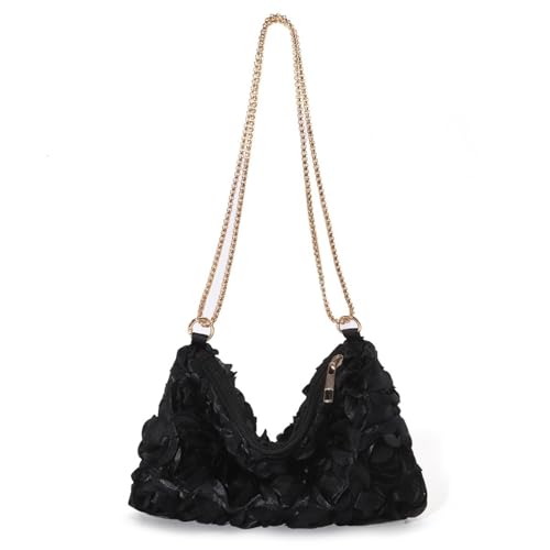 Zuoeay Rose Blumenabend Clutches Bag Ladies Pailletten Satins Crossbody Handtasche Mit Kette Für Hochzeitsfeiern Ereignis Satins Kettenumziehungsbeutel von Zuoeay