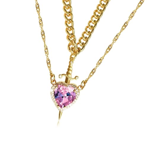 Zuoeay Stylish Herz Dolche Anhänger Halskette Einzigartige Herz Halskette Mit Edelsteinen Verzierungen Für Alltägliche Glams Einzigartiger Modeschmuck von Zuoeay