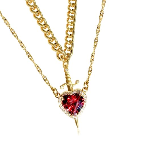 Zuoeay Stylish Herz Dolche Anhänger Halskette Einzigartige Herz Halskette Mit Edelsteinen Verzierungen Für Alltägliche Glams Einzigartiger Modeschmuck von Zuoeay
