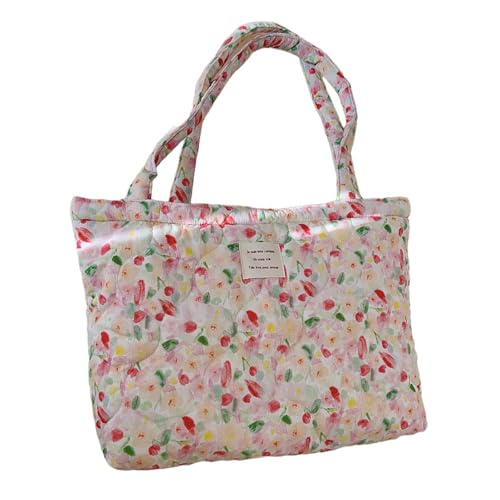 Zuoeay Trendy Baumwoll Umhängetasche Mit Puffergrenze Und Blumenmuster Große Handtaschen Shopper Taschen Für Den Täglichen Gebrauch Frauenhandtasche von Zuoeay