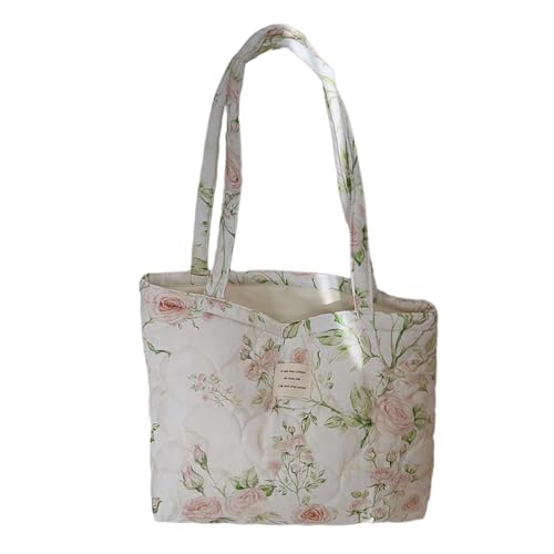 Zuoeay Trendy Baumwoll Umhängetasche Mit Puffergrenze Und Blumenmuster Große Handtaschen Shopper Taschen Für Den Täglichen Gebrauch Frauenhandtasche von Zuoeay