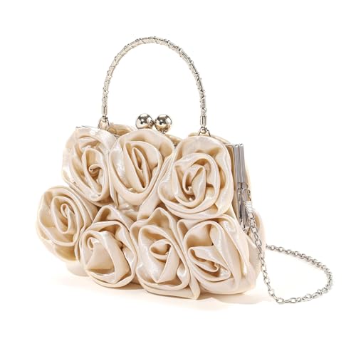 Zuoeay Vintage Elegant Rose Blumensatins Abendbeutel Mit Metallkettenriemen Für Formelle Event Ladies Clutches Tasche Handtasche Abend Handtasche von Zuoeay