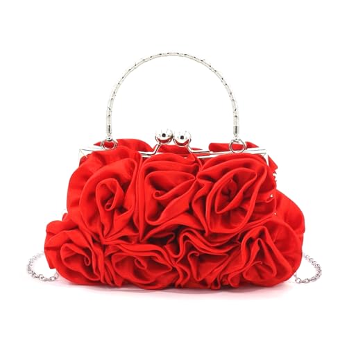 Zuoeay Vintage Elegant Rose Blumensatins Abendbeutel Mit Metallkettenriemen Für Formelle Event Ladies Clutches Tasche Handtasche Abend Handtasche von Zuoeay