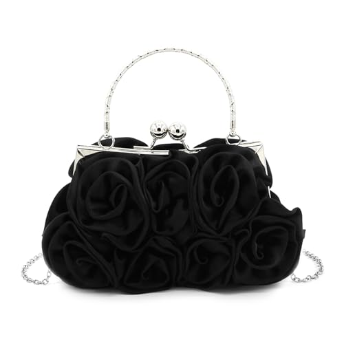 Zuoeay Vintage Elegant Rose Blumensatins Abendbeutel Mit Metallkettenriemen Für Formelle Event Ladies Clutches Tasche Handtasche Abend Handtasche von Zuoeay