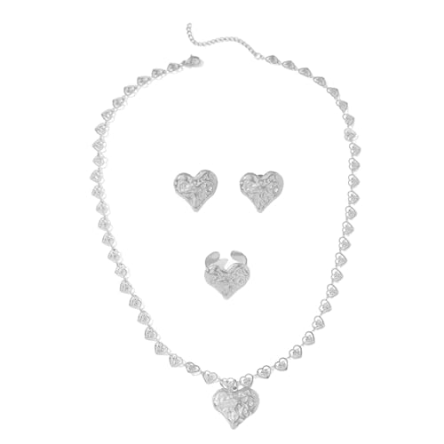 Zuoeay Vintage Strukturierte Sandstein Liebe Herzohrringe Ringe Halskette Set Für Frauen Mit Einzigartigen Designs Und Goldbeschichtung Modischer Frauenschmuck von Zuoeay
