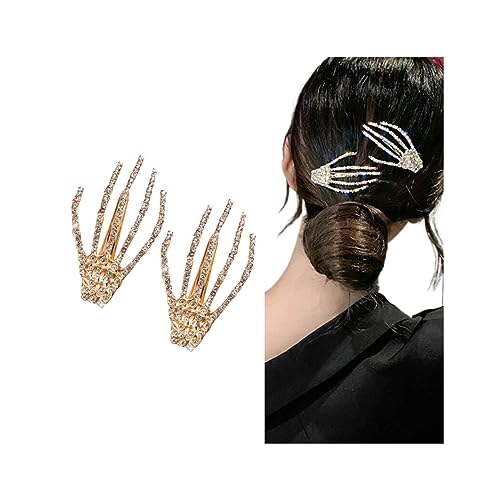 2 Stück Strass Skelett Hand Haarspange Zombie Krallen Haarspange Horror Totenkopf Haarspange Halloween Haarschmuck für Frauen und Mädchen Hand Haarspange von Zuoyue