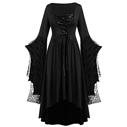 Gothic Halloween Kleid Kostüm Damen A-Linie Maxi Kleider mit Schmetterlingsärmeln Karneval Kostüm Festliches Vintage Hexenkleid Cosplay Club Party Kostüme Mittelalter Kleid Cosplay von Zuoyue