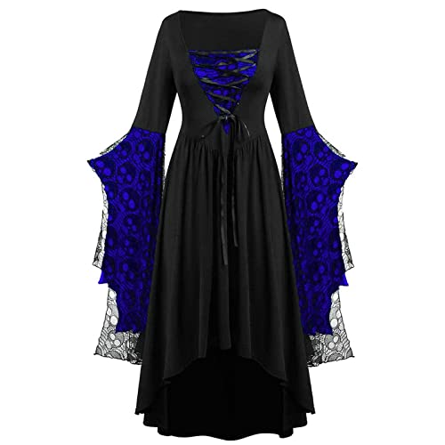 Gothic Halloween Kleid Kostüm Damen A-Linie Maxi Kleider mit Schmetterlingsärmeln Karneval Kostüm Festliches Vintage Hexenkleid Cosplay Club Party Kostüme Mittelalter Kleid Cosplay von Zuoyue