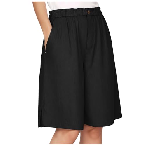 Zuoyue Damen Kurz Hose Baumwolle Leinen Baggy Sport Shorts Casual Freizeit Leichte Elastische Knielang Kurze Hose Baggy Leinen mit Taschen Lässige Stoffhose Freizeithose (M) von Zuoyue