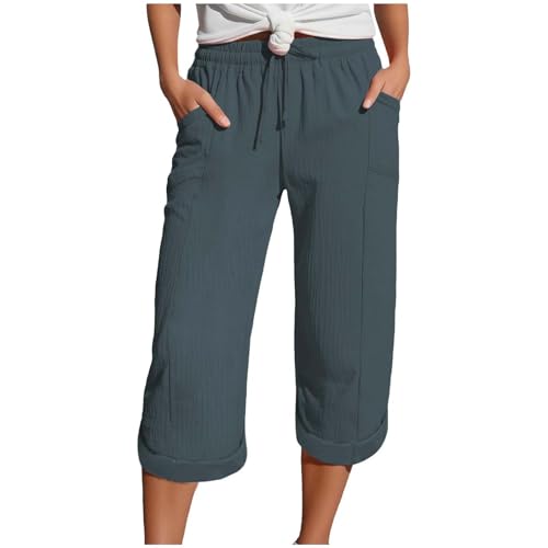Zuoyue Musselin Hose 3/4 Leinenhose Sommer Kurze Hosen Sommerhose Leicht Caprihose Culotte Strandhose Schlupfhose Damenhose leicht Sommerhose aus Baumwolle Jogginghose mit Taschen (Dark Gray, L) von Zuoyue