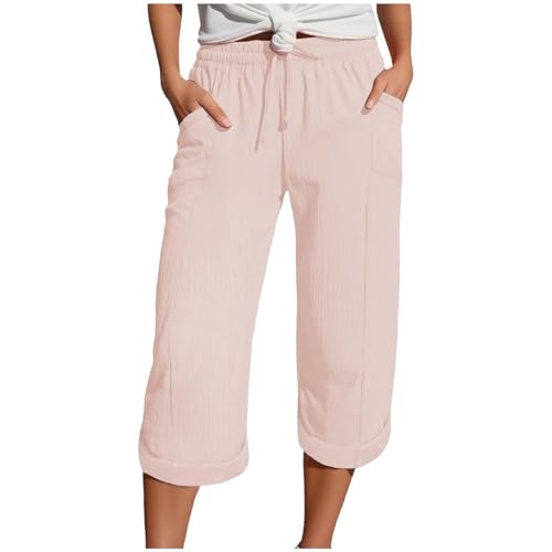 Zuoyue Musselin Hose 3/4 Leinenhose Sommer Kurze Hosen Sommerhose Leicht Caprihose Culotte Strandhose Schlupfhose Damenhose leicht Sommerhose aus Baumwolle Jogginghose mit Taschen (M) von Zuoyue