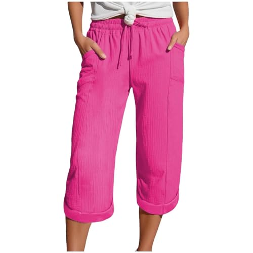 Zuoyue Musselin Hose 3/4 Leinenhose Sommer Kurze Hosen Sommerhose Leicht Caprihose Culotte Strandhose Schlupfhose Damenhose leicht Sommerhose aus Baumwolle Jogginghose mit Taschen (M) von Zuoyue