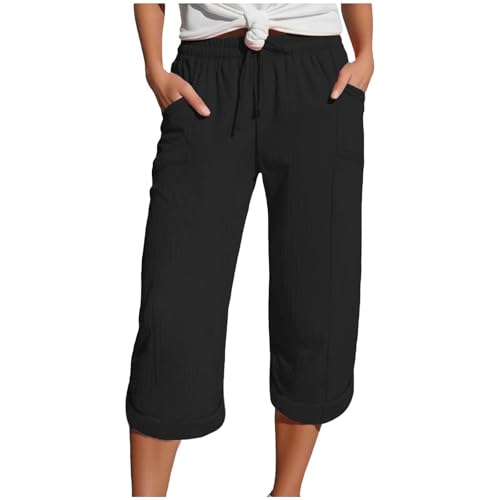 Zuoyue Musselin Hose 3/4 Leinenhose Sommer Kurze Hosen Sommerhose Leicht Caprihose Culotte Strandhose Schlupfhose Damenhose leicht Sommerhose aus Baumwolle Jogginghose mit Taschen (XXXXL) von Zuoyue