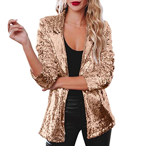Zuoyue Pailletten Blazer Damen Elegant Cardigan Glitzer Jacke Anzugjacke Festlich Party Langarm Große Größen Lässig Karneval Kostüm Clubwear Blazer Pailletten Damen Glitzer Cardigan Jacke (1-Gold, M) von Zuoyue