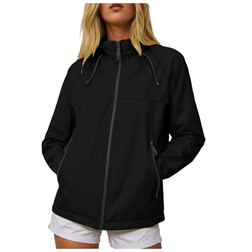 Zuoyue Regenjacke für Damen Leicht Softshelljacke Sommerjacke Atmungsaktiv Fahrradjacke übergangsjacke Wasserdicht Atmungsaktiv Softshelljacke Einfarbig Regenmantel mit Kapuze Leichte Jacke (S) von Zuoyue