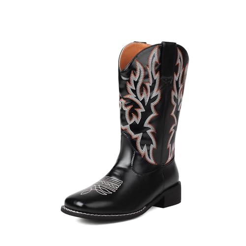 ZureoZaore Damen Embroidery Cowboy Knöchel Stiefel Square Toe Wadenhoch Stiefelettens Ohne Verschluss Sommer Kurzschaft Cowgirl Stiefel von ZureoZaore