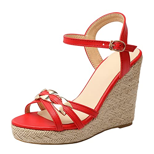 ZureoZaore Damen Keilabsatz Sandalen Plateau Espadrilles Heels Open Toe Sommer Gemutlich Schuhe Oversized Red Size 46 Asian von ZureoZaore