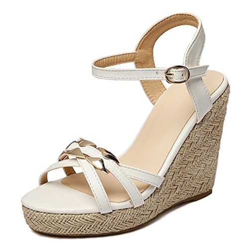 ZureoZaore Damen Keilabsatz Sandalen Plateau Espadrilles Heels Open Toe Sommer Gemutlich Schuhe Oversized White Size 48 Asian von ZureoZaore