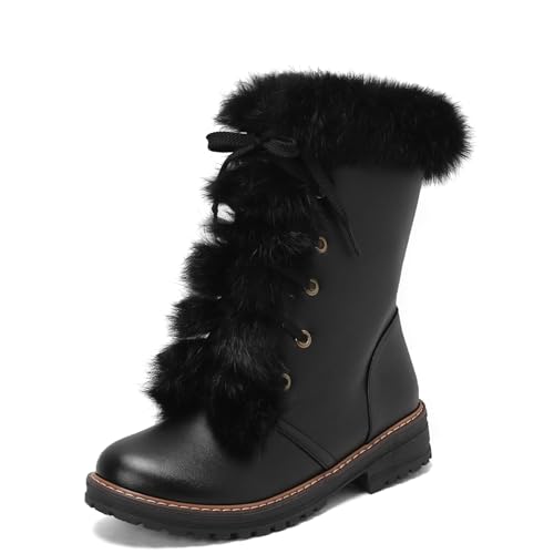 ZureoZaore Damen Leder Faux Fell Warm Snow Stiefelettens Schnüren Knöchel Winter Stiefelettens Black Große 36 von ZureoZaore