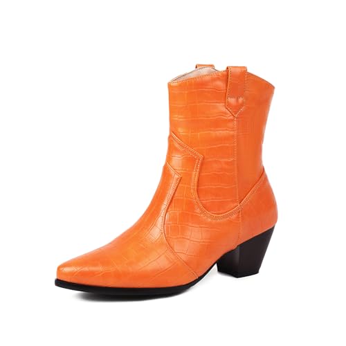 ZureoZaore Damen Ohne Verschluss Cowboy Knöchel Stiefel Pointed Toe Kurzschaft Cowgirl Stiefeletten Mode Kleid Boot Yellow Große 38 von ZureoZaore