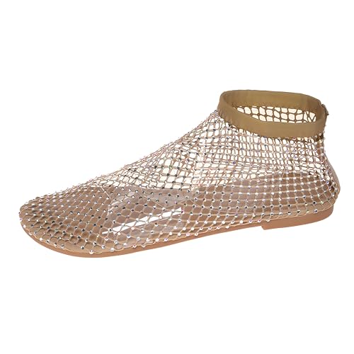 ZureoZaore Damen Shiny Mesh Ballet Flachs Ohne Verschluss Rhinestone Sandal Flachs Glitzer Sparkly Low Heel Flach von ZureoZaore