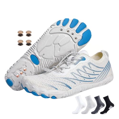 Grounded Footwear for Women Men, Grounding Shoes with Copper Neuropathy Soft Comfortable Hike Barefoot Shoes (906White Blue, Erwachsene, Damen, 39, Numerisch, EU Schuhgrößensystem, M) von Zureto