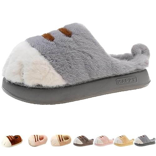 Katzenpfoten-Hausschuhe, SüßE Verdickte Rutschfeste Flauschige Hausschuhe Damen Lustige Katzenpfoten-Schuhe Drinnen (Gray, Erwachsene, Damen, 42, Numerisch (von/bis), EU Schuhgrößensystem, 43, M) von Zureto