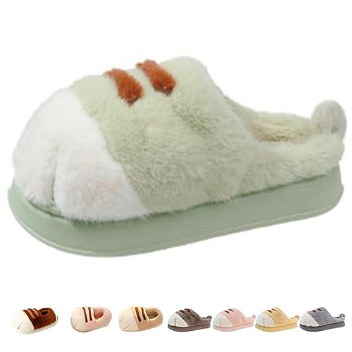 Katzenpfoten-Hausschuhe, SüßE Verdickte Rutschfeste Flauschige Hausschuhe Damen Lustige Katzenpfoten-Schuhe Drinnen (Green, Erwachsene, Damen, 38, Numerisch (von/bis), EU Schuhgrößensystem, 39, M) von Zureto