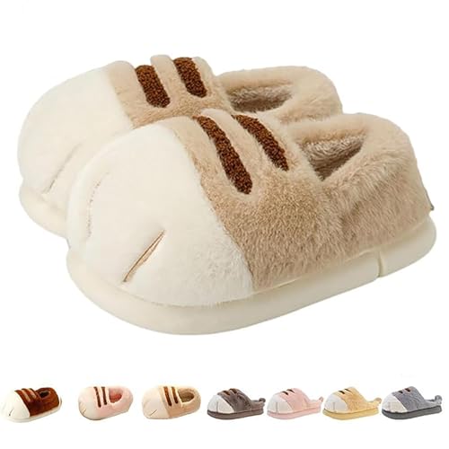 Katzenpfoten-Hausschuhe, SüßE Verdickte Rutschfeste Flauschige Hausschuhe Damen Lustige Katzenpfoten-Schuhe Drinnen (Khaki-1, Erwachsene, Damen, 44, Numerisch (von/bis), EU Schuhgrößensystem, 45, M) von Zureto
