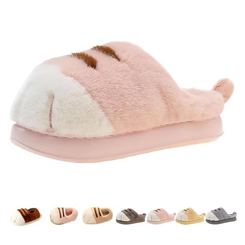 Katzenpfoten-Hausschuhe, SüßE Verdickte Rutschfeste Flauschige Hausschuhe Damen Lustige Katzenpfoten-Schuhe Drinnen (Pink, Erwachsene, Damen, 40, Numerisch (von/bis), EU Schuhgrößensystem, 41, M) von Zureto