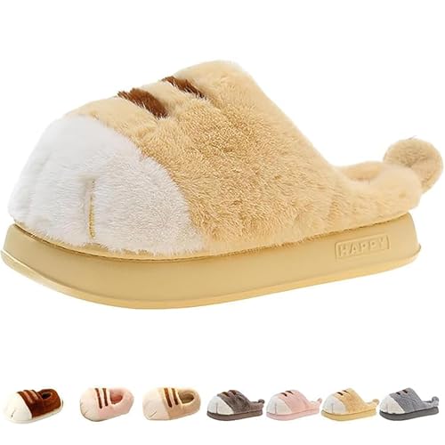 Katzenpfoten-Hausschuhe, SüßE Verdickte Rutschfeste Flauschige Hausschuhe Damen Lustige Katzenpfoten-Schuhe Drinnen (Yellow, Erwachsene, Damen, 42, Numerisch (von/bis), EU Schuhgrößensystem, 43, M) von Zureto