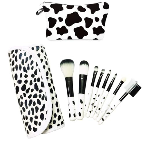 Make-up-Pinsel mit Kuh-Motiv, Kuh-Make-up-Pinsel, 8 Stück, wasserdichte Reise-Make-up-Pinsel-Organizer-Hüllen (Cow) von Zureto