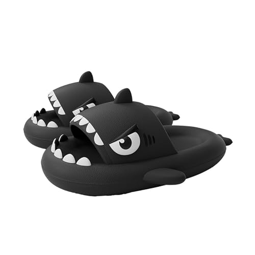 Zureto Big Eye Shark Slides, Original süße lustige 3D Big Eye Shark Cartoon Tier Hausschuhe Sandalen (Black, Erwachsene, Damen, 42, Numerisch (von/bis), EU Schuhgrößensystem, 43, M) von Zureto