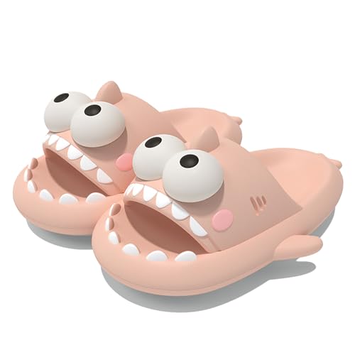 Zureto Big Eye Shark Slides, Original süße lustige 3D Big Eye Shark Cartoon Tier Hausschuhe Sandalen (Pink-1, Erwachsene, Damen, 38, Numerisch (von/bis), EU Schuhgrößensystem, 39, M) von Zureto