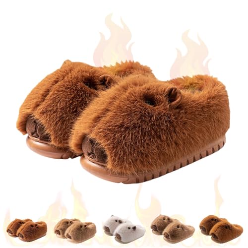 Zureto Capybara Slippers for Women, Cute Winter Plush Warm Anti-Slip Capybara Shoes for Indoor Outdoor (Brown-2, Erwachsene, Damen, 38, Numerisch (von/bis), EU Schuhgrößensystem, 39, M) von Zureto
