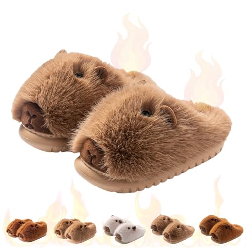 Zureto Capybara Slippers for Women, Cute Winter Plush Warm Anti-Slip Capybara Shoes for Indoor Outdoor (Khaki-1, Erwachsene, Damen, 38, Numerisch (von/bis), EU Schuhgrößensystem, 39, M) von Zureto