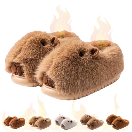 Zureto Capybara Slippers for Women, Cute Winter Plush Warm Anti-Slip Capybara Shoes for Indoor Outdoor (Khaki-2, Erwachsene, Damen, 38, Numerisch (von/bis), EU Schuhgrößensystem, 39, M) von Zureto