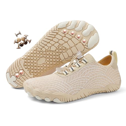 Zureto Erdungsschuhe mit Kupfer, Kupfer-Wander-Barfußschuhe Damen Herren wasserdichter Rutschfester Komfort-Wanderschuh (H01Apricot, Erwachsene, Damen, 42, Numerisch, EU Schuhgrößensystem, M) von Zureto