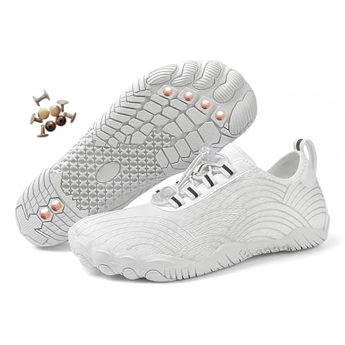 Zureto Erdungsschuhe mit Kupfer, Kupfer-Wander-Barfußschuhe Damen Herren wasserdichter Rutschfester Komfort-Wanderschuh (H01White, Erwachsene, Damen, 43, Numerisch, EU Schuhgrößensystem, M) von Zureto