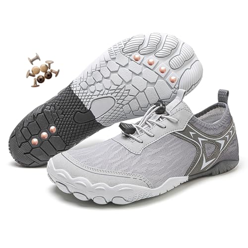 Zureto Erdungsschuhe mit Kupfer, Kupfer-Wander-Barfußschuhe Damen Herren wasserdichter Rutschfester Komfort-Wanderschuh (H06Grey, Erwachsene, Damen, 46, Numerisch, EU Schuhgrößensystem, M) von Zureto